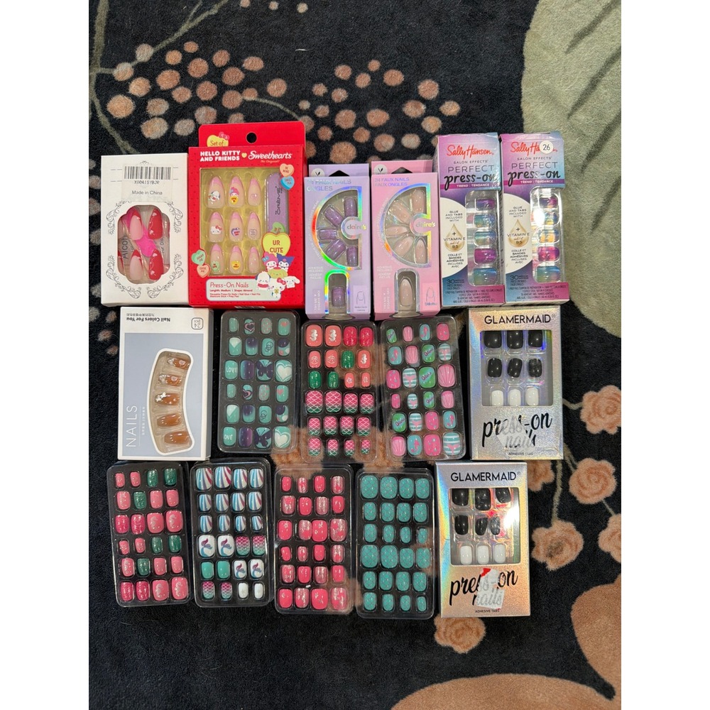 Bulk Lot 16 Sets Press On Nails Sally Hansen Claires Hello Kitty Glamermaid New